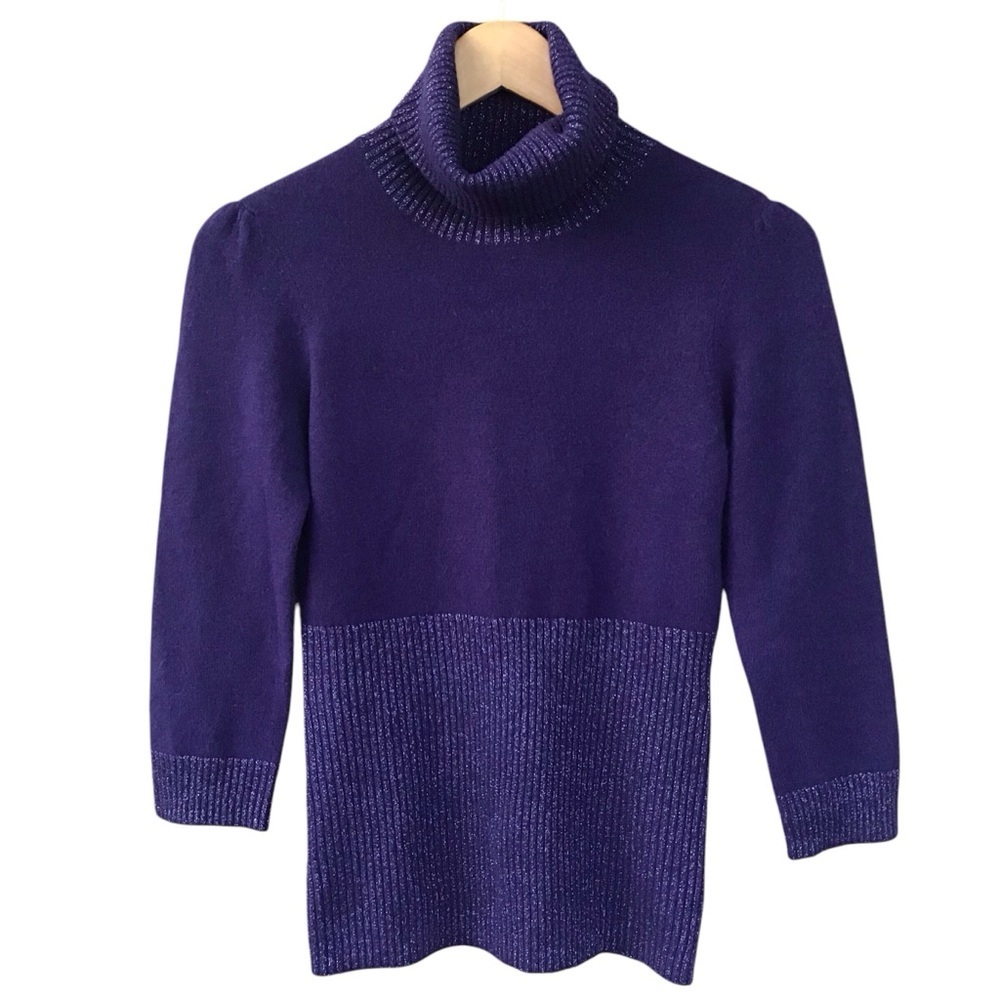 Bebe Purple Cashmere Turtleneck Shimmer Sweater